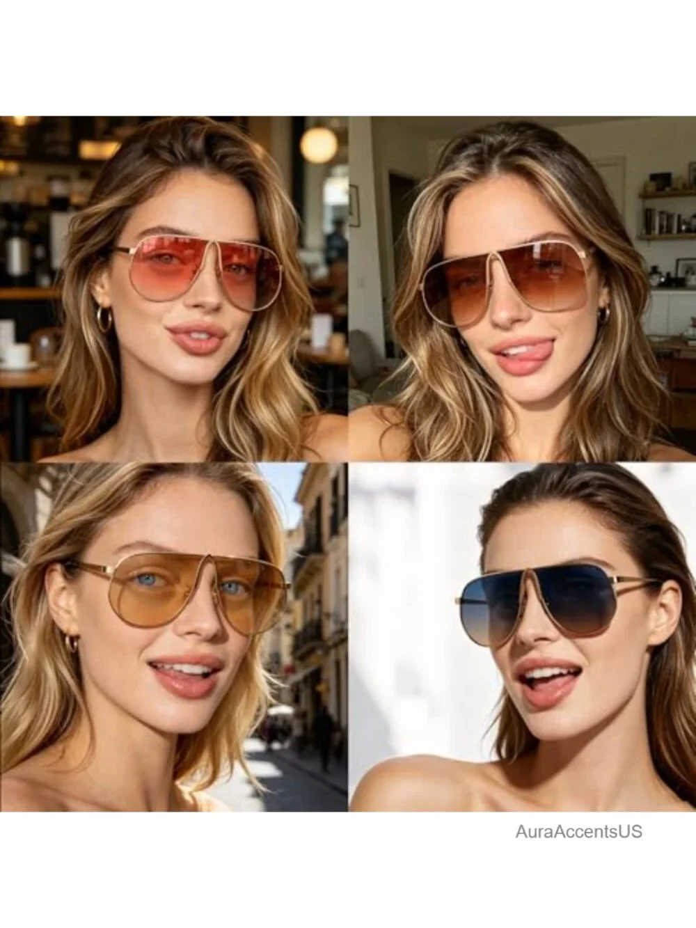 Oversized Aviator Sunglasses Gold Metal Frame Square UV Protection Unisex